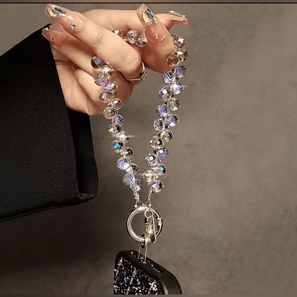 Crystal Beaded Phone Lanyard – Iridescent - Wristlet